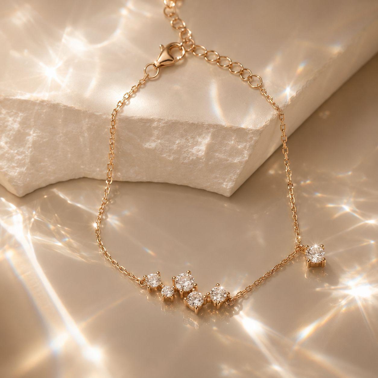 Model wearing a delicate XEVIA diamond necklace